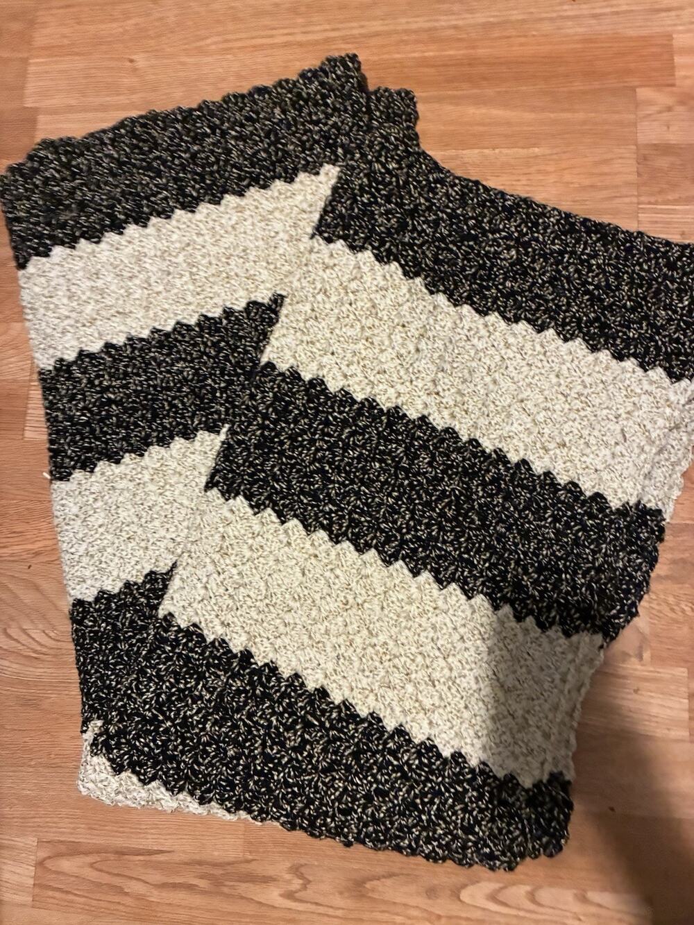 Handmade Black And White Striped Blanket